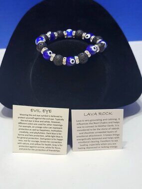 Vintage Evil Eye Lava Bead Bracelet for Protection and Calm